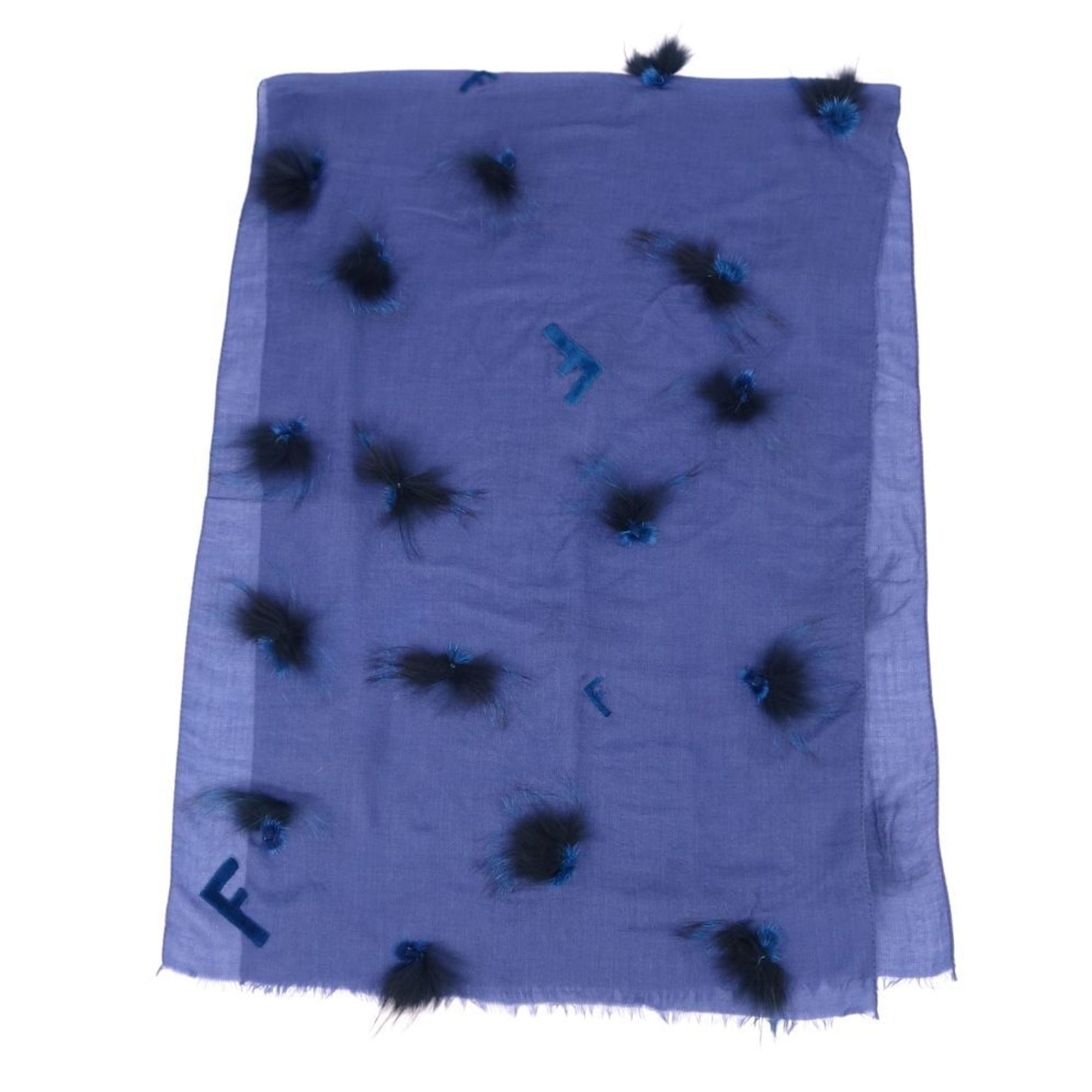 Fendiwomen's Navy With Muffler Stole Cashmere Silk Fur